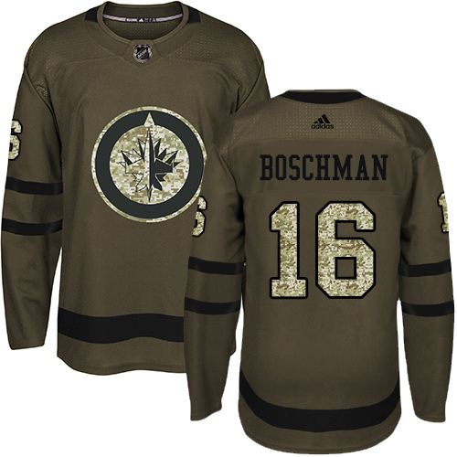 Adidas Jets #16 Laurie Boschman Green Salute to Service Stitched NHL Jersey